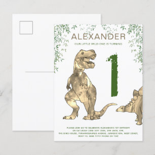 Invitation Carte Postale Wild One Dinosaur 1er Budget de fête d'anniversair