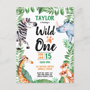 Invitation Carte Postale Wild One Safari Animal Enfants 1er anniversaire