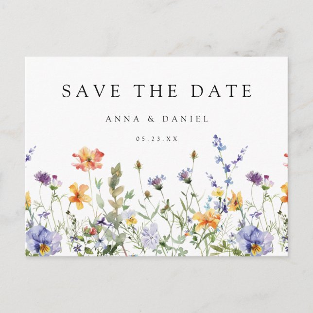 Invitation Carte Postale Wildflower Garden Wedding Save the Date Postcard (Devant)
