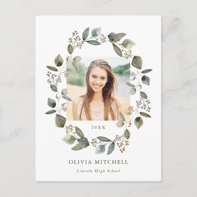 Invitation Carte Postale Wreath d'Eucalyptus | Photo Graduation Party (Devant)