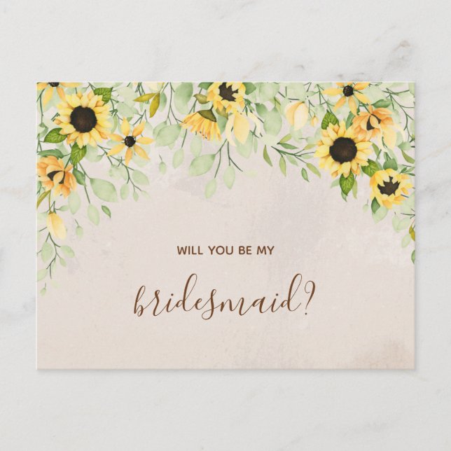 Invitation Carte Postale Yellow Sunflower Aquarelle Soyez ma servante (Devant)