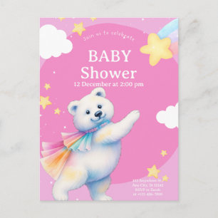 Invitation Carte Postale Zarah l'ours polaire dansant Baby Shower