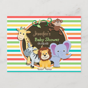 Invitation Carte Postale Zoo Animaux Baby shower, Bright Rainbow Stripes