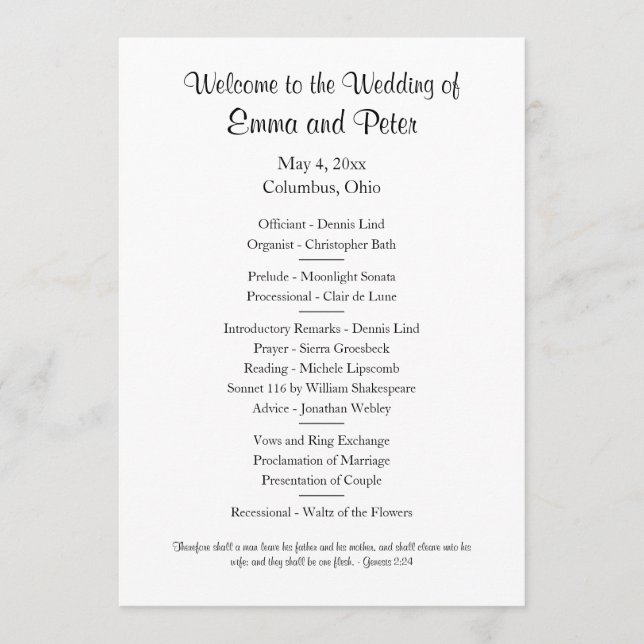 Invitation Carte/Programme de mariage simple recto télécharge (Devant)