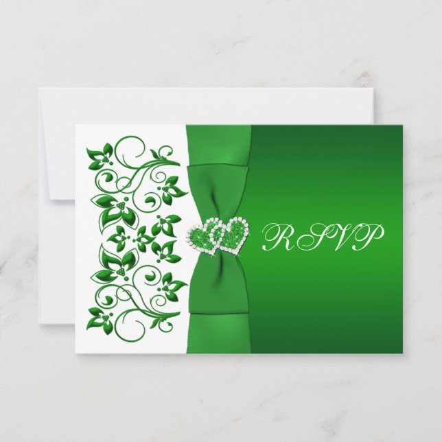 Invitation CARTE-RÉPONSE À RUBAN IMPRIMÉ Fleurs vert et blanc (Devant)