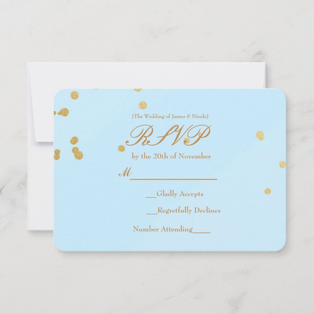 Invitation carte RSVP Blue & Gold Confetti (Devant)
