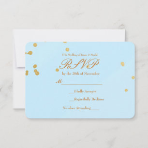 Invitation carte RSVP Blue & Gold Confetti