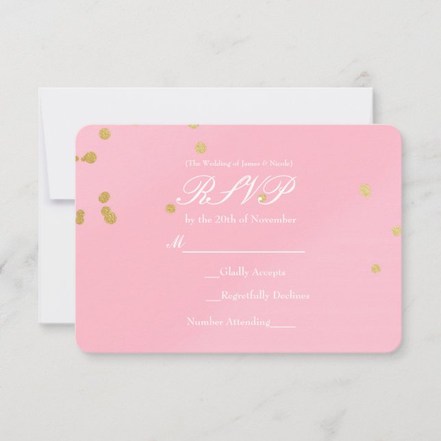 Invitation carte RSVP Blush Pink & Gold Confetti (Devant)