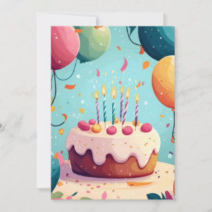 Invitation Cartographie Anniversaire Gâteau, bougies et ballo
