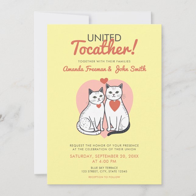 Invitation Cartographie Chat rouge et blanc Mariage à thème (Devant)