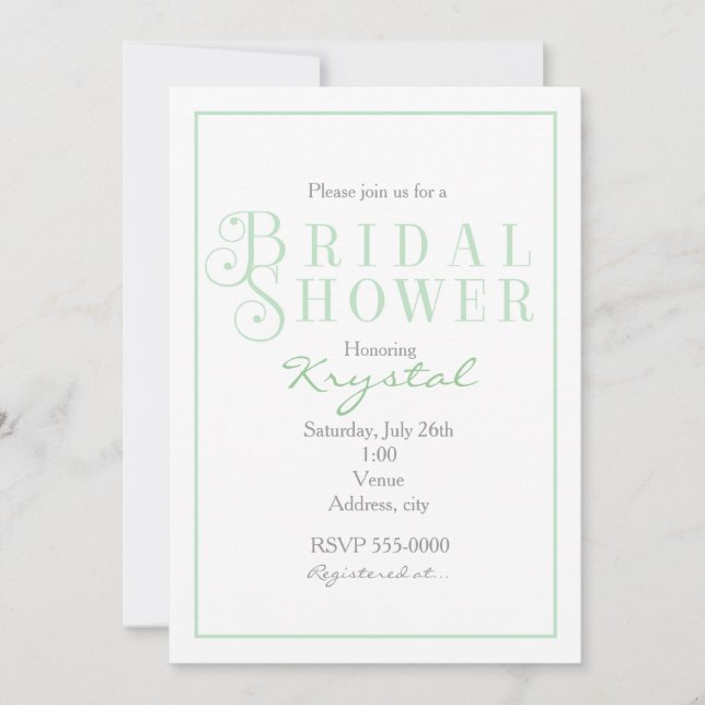 Invitation Carton chic d'invitation au shower de mariage vert (Devant)