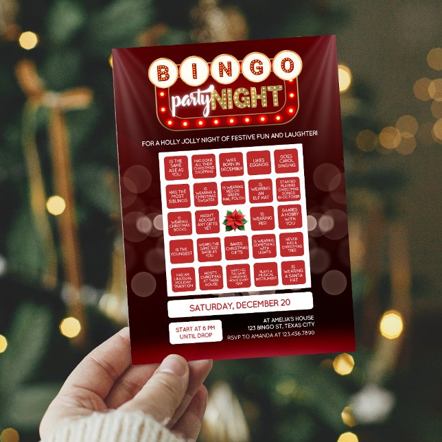 Invitation Carton de Bingo des Vacances de Noël (Holiday Ladies Night Out Christmas Holiday Bingo Game Card Invitation)
