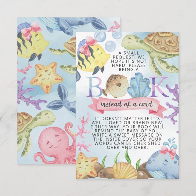 Invitation Carton de demande de livres pour bébé Sous l'océan (Devant / Derrière)
