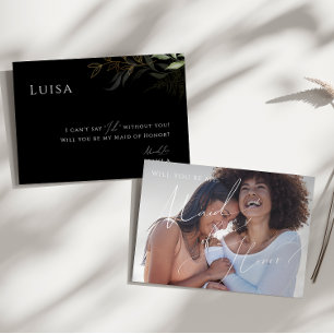 Invitation Carton de demoiselle d'honneur photo noir et or av
