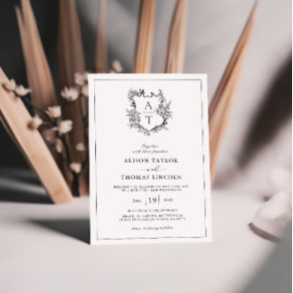 Invitation Carton de mariage à monogramme de blason floral fo