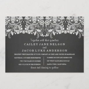 Invitation Carton de mariage ardoise noire et dentelle