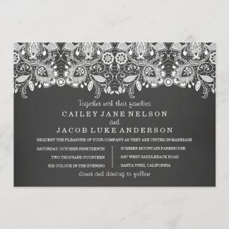 Invitation Carton de mariage ardoise noire et dentelle