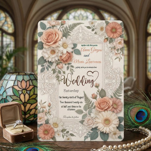 Invitation Carton de Mariage Élégant Floral Faux Embossé