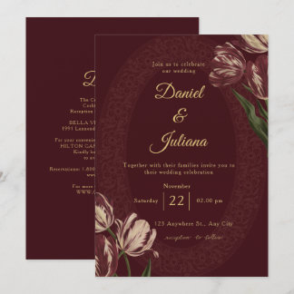 Invitation Carton de mariage floral blanc vin rouge de Bourgo