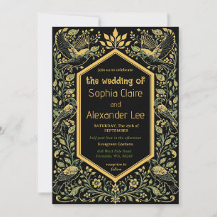 Invitation Carton de mariage floral corbeau gothique enchanté