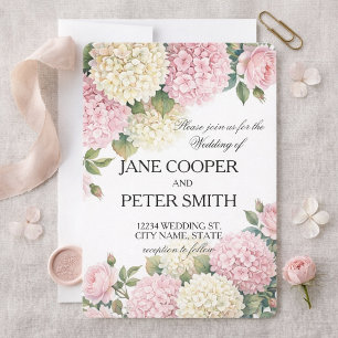 Invitation Carton de mariage pas cher Hortensias et roses