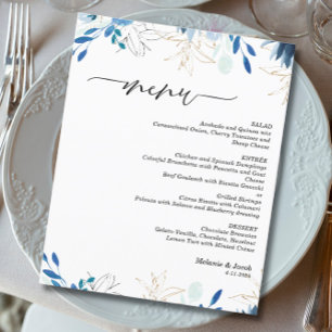 Invitation Carton de menu élégant aux feuilles bleues pour ma