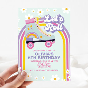 Invitation Carton de naissance Roller skate Retro Rainbow
