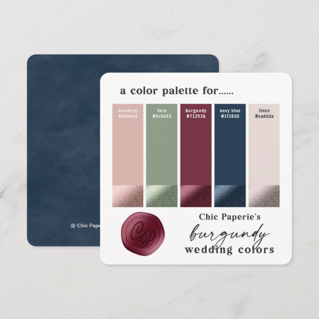 Invitation Carton de palette de couleurs de mariage classique (Devant / Derrière)