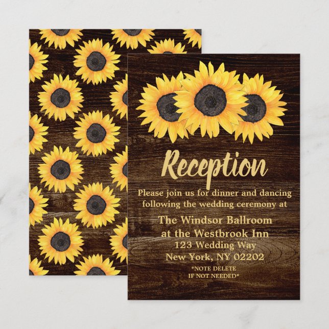 Invitation Carton de Réception de Mariage avec Tournesols Rus (Devant / Derrière)