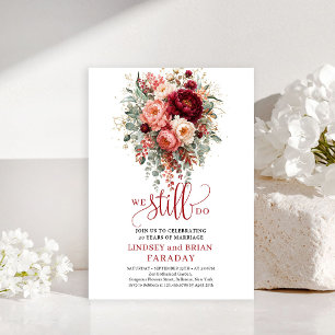 Invitation Carton de renouvellement de vœux boho rouge profon