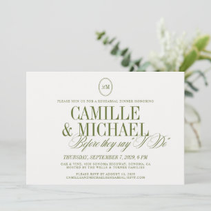 Invitation Carton de Répétition de Mariage Élégant Vert Olive