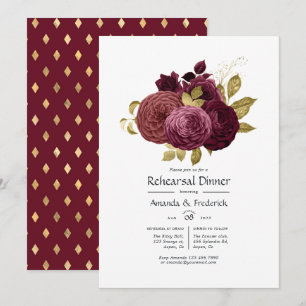 Invitation Carton de Répétition de Mariage Floral Bourgogne e