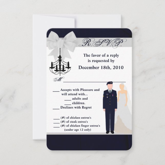 Invitation Carton de réponse 3,5x5 Uniforme de l'ARMÉE Bleus  (Devant)