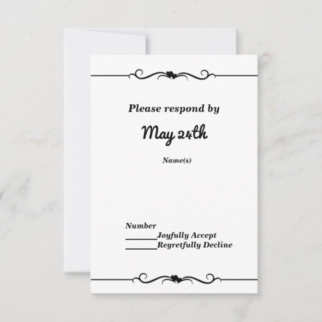 Invitation Carton de réponse de mariage coeurs double noir et (Devant)