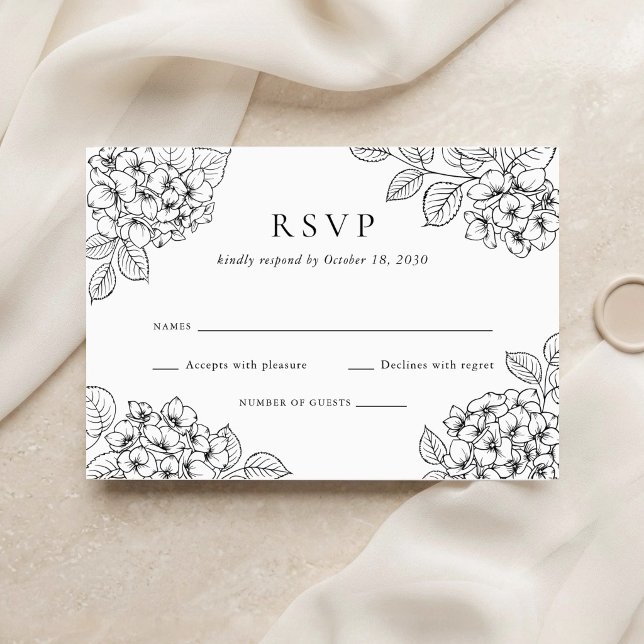 Invitation Carton de réponse de mariage élégant aux hortensia (Créateur téléchargé)