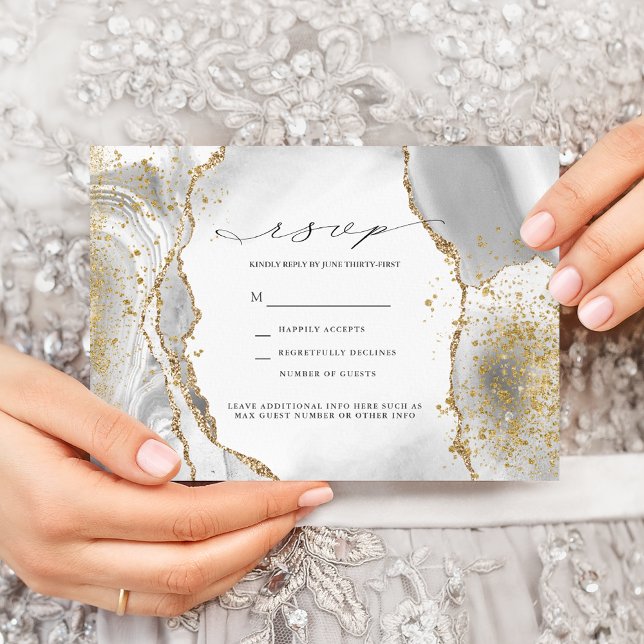 Invitation Carton de réponse de mariage en agate brume grise, (Créateur téléchargé)