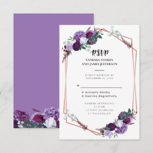 Invitation Carton de réponse de mariage géométrique or rose f