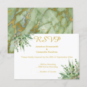 INVITATION CARTON DE RÉPONSE ÉLÉGANT SIMPLE EUCALYPTUS OR