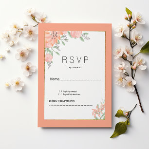 Invitation Carton de réponse floral corail botanique or print
