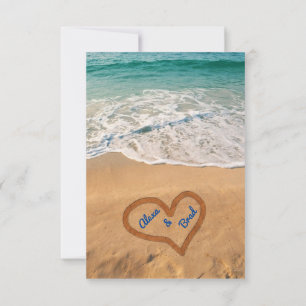 Invitation Carton de réponse pour mariage sur la plage Names 