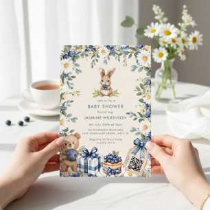 Invitation Carton de réponse QR pour Baby Shower Lapin Aquare