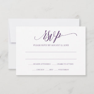 Invitation Carton de réponse RSVP   Calligraphie Luxe (Prune)
