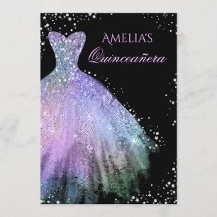 Invitation Carton de robe arc-en-ciel pour Quinceanera