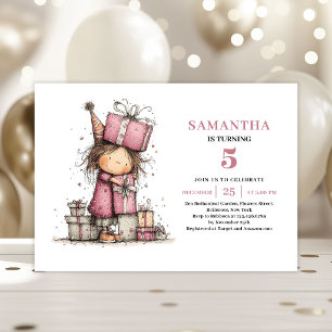 Invitation Carton d'invitation 10 ans Funny Girl Modèle Rose