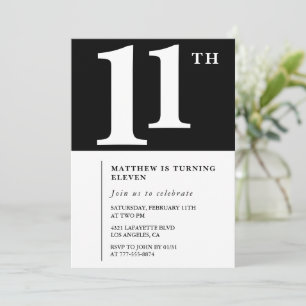 Invitation Carton d'invitation 11ème anniversaire Chic noir e