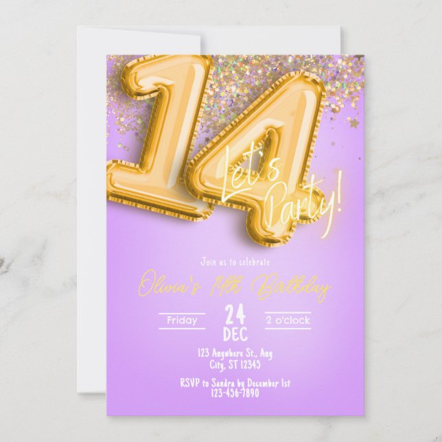 Invitation Carton d'invitation 14ème anniversaire Paillettes  (Devant)