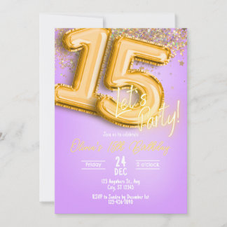 Invitation Carton d'invitation 15e anniversaire Paillettes Vi
