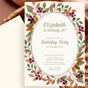 Invitation Carton d'invitation 21 ans Automne Feuilles Vert S