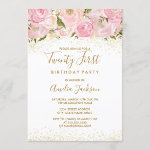 Invitation Carton d'invitation 21 ans Rose Pailletée Or Rose