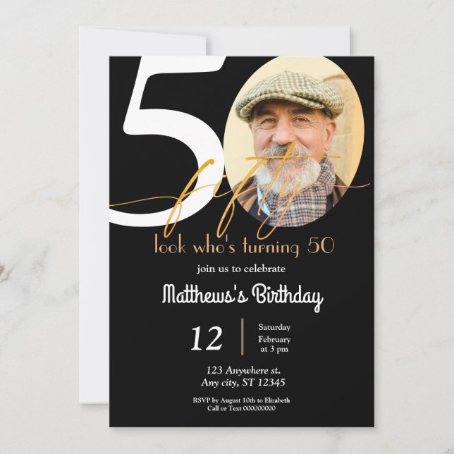 Invitation Carton d'invitation 50 ans avec photo (Devant)
